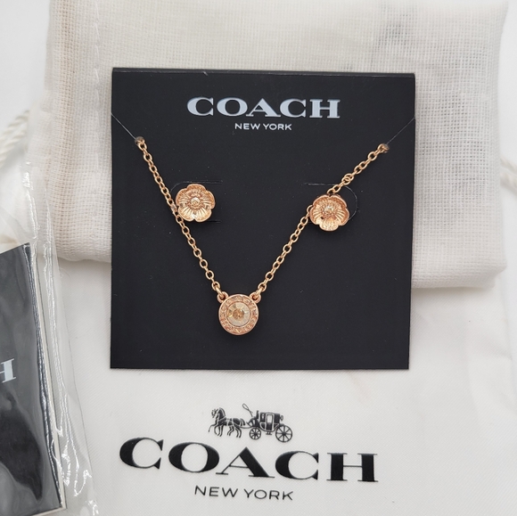 🎄🎄NWOT🎄🎄 Coach 1941 Tea Rose Earring/Necklace set, Rose Gold - Picture 1 of 4
